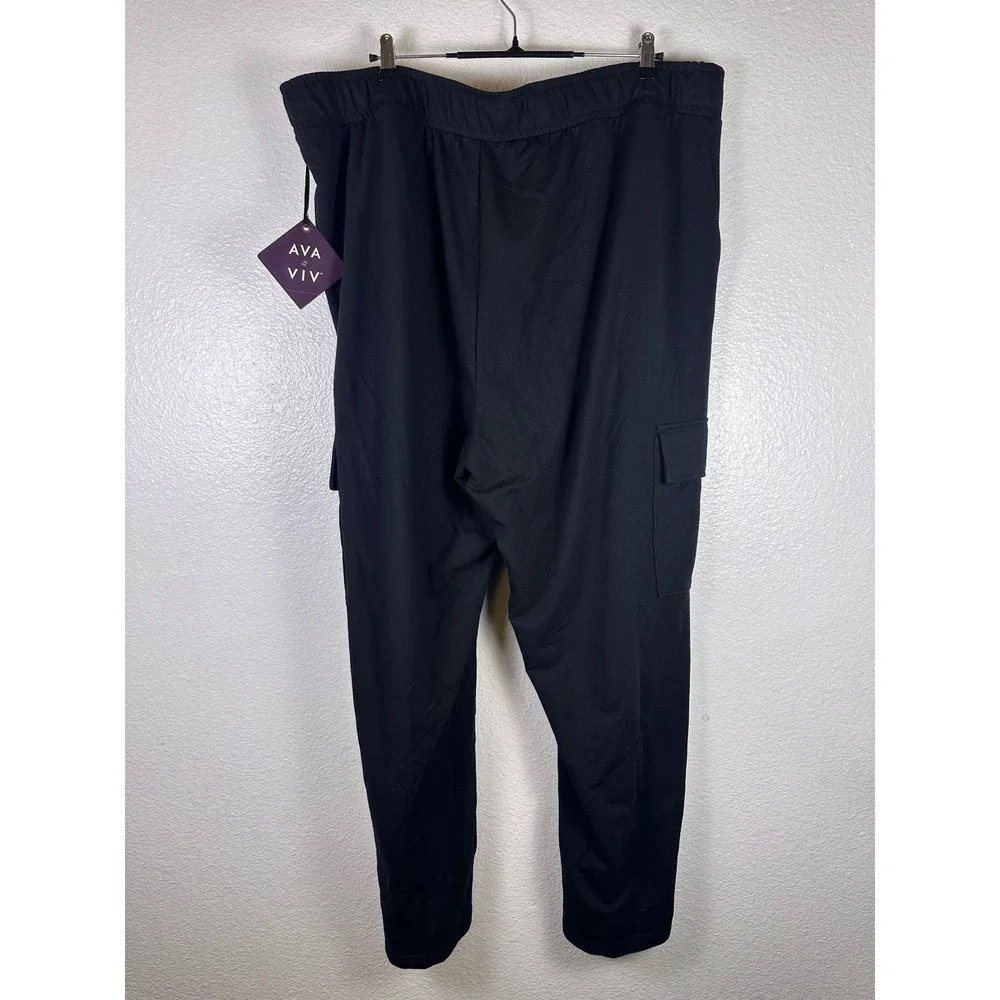 Ava & Viv Womens 3X Black Cargo Jogger Pants‎ High Rise Elastic Waist New